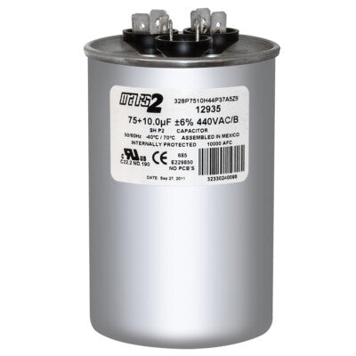 440 V, 75/10 MFD Dual Run Capacitor