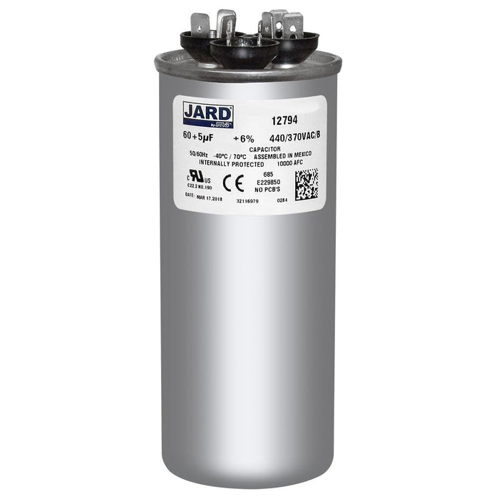 60/5 MFD X 440 Volt Round Run Capacitor