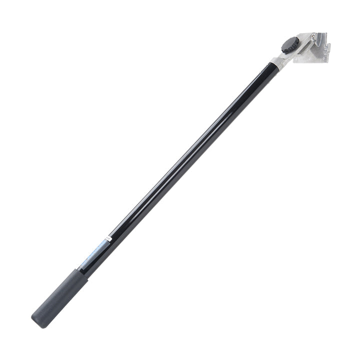 Fixed 34-inch Asgard Brakeless Box Handle with black handle, rubber grip, and stainless steel head, side view