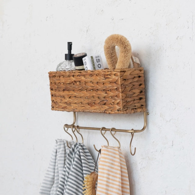 CC Household - Hand-woven Straw & Metal Wall Basket with Hooks