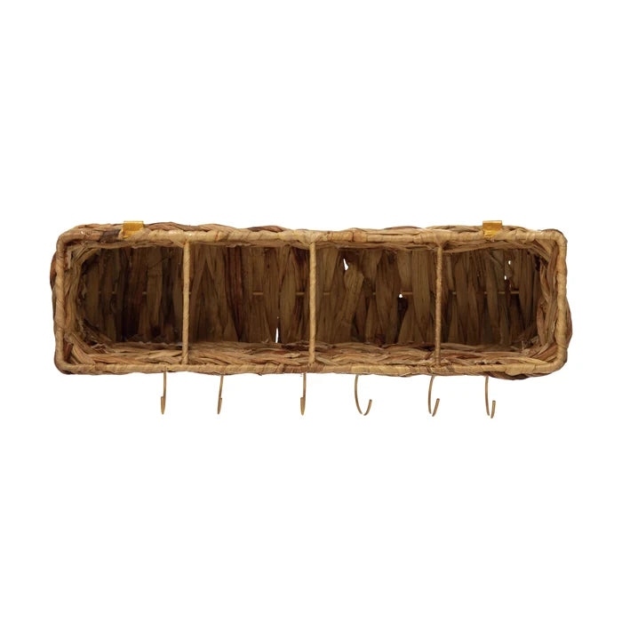 CC Household - Hand-woven Straw & Metal Wall Basket with Hooks