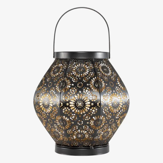 Daisy Punched Metal Solar Lantern with Handle