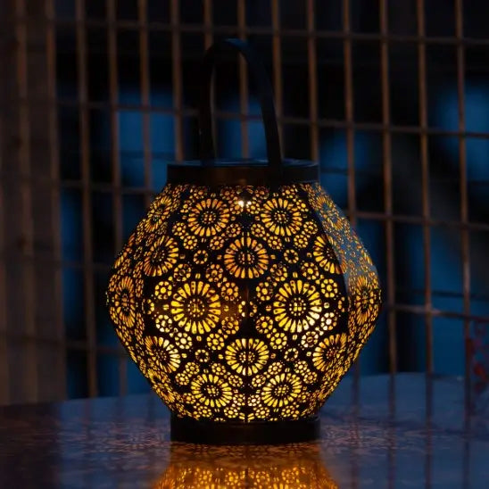 Daisy Punched Metal Solar Lantern with Handle