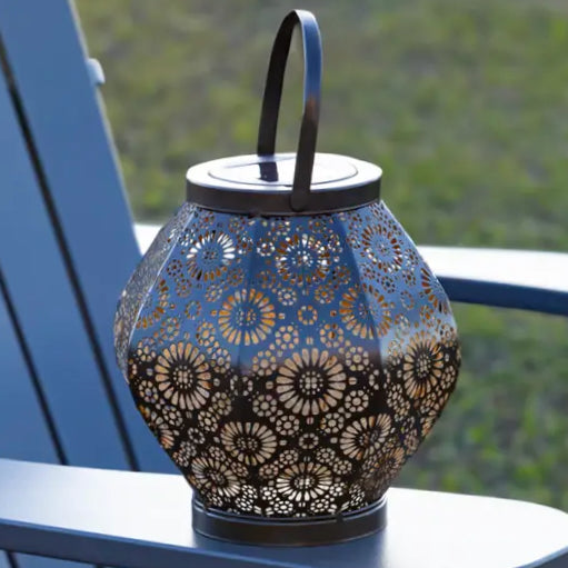 Daisy Punched Metal Solar Lantern with Handle
