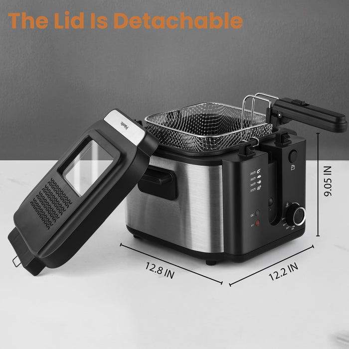Electric Deep Fryer Adjustable Temp Compact for Small Kitchen 2.5L/1.5L/3L/6L