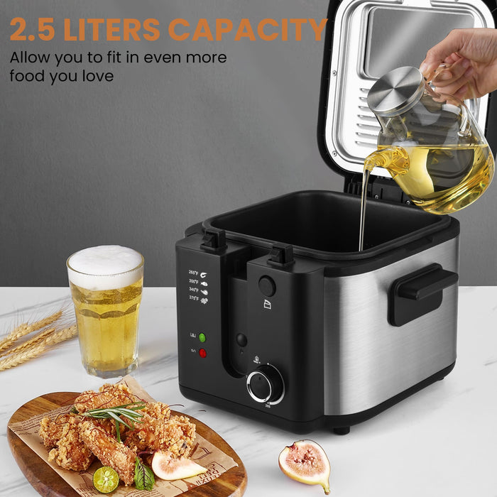Electric Deep Fryer Adjustable Temp Compact for Small Kitchen 2.5L/1.5L/3L/6L