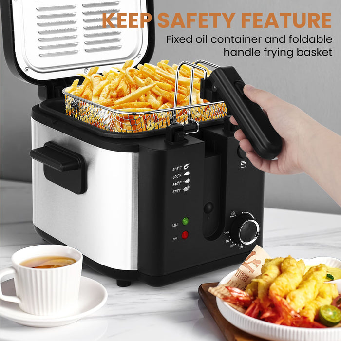 Electric Deep Fryer Adjustable Temp Compact for Small Kitchen 2.5L/1.5L/3L/6L