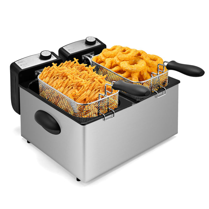 Electric Deep Fryer for Family 6L Dual Basket, Independent Temp Control 130DL