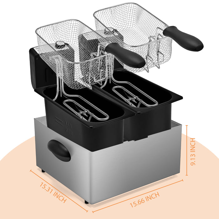 Electric Deep Fryer for Family 6L Dual Basket, Independent Temp Control 130DL