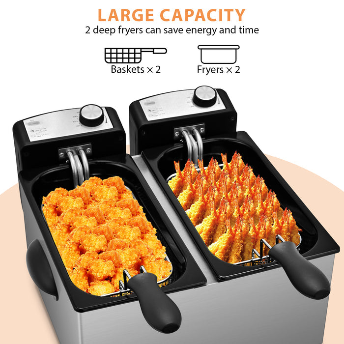 Electric Deep Fryer for Family 6L Dual Basket, Independent Temp Control 130DL