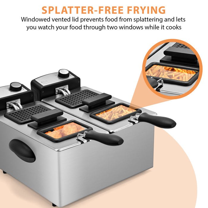 Electric Deep Fryer for Family 6L Dual Basket, Independent Temp Control 130DL