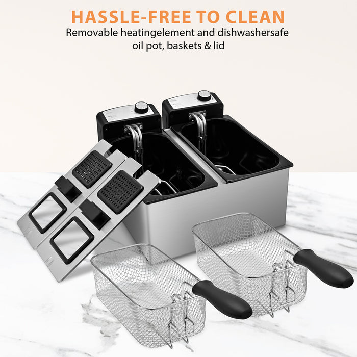 Electric Deep Fryer for Family 6L Dual Basket, Independent Temp Control 130DL