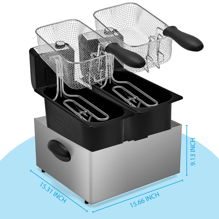 Electric Deep Fryer for Family 6L Dual Basket, Independent Temp Control 130DL