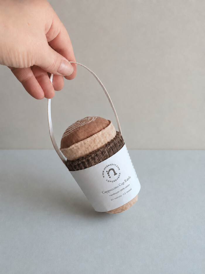 Embroidered Cappuccino Cup Rattle