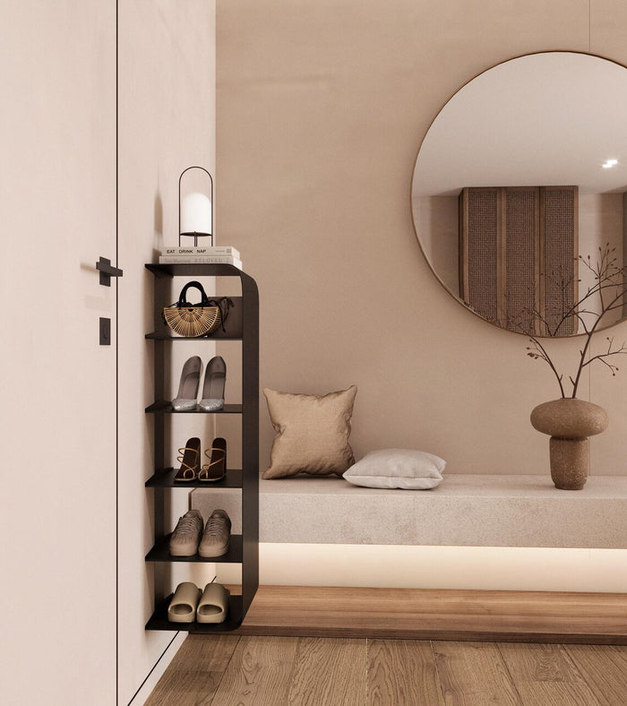 Floating Wall Mounted Shoe Rack – Powder-Coated Steel Minimalist Organizer