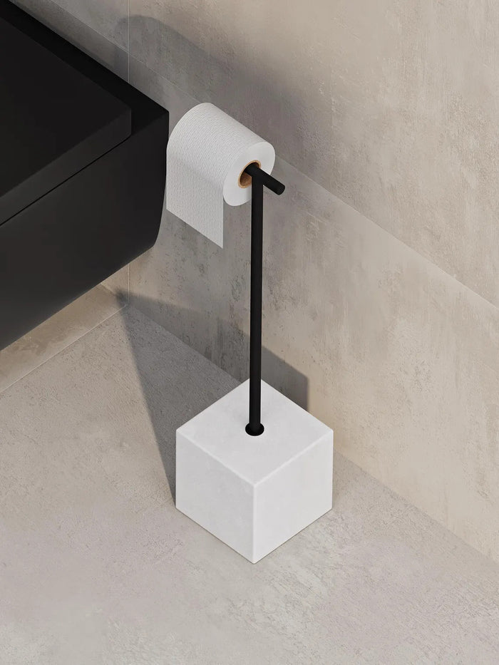 Freestanding Black Metal Toilet Paper Holder – Minimalist Bathroom Floor Stand