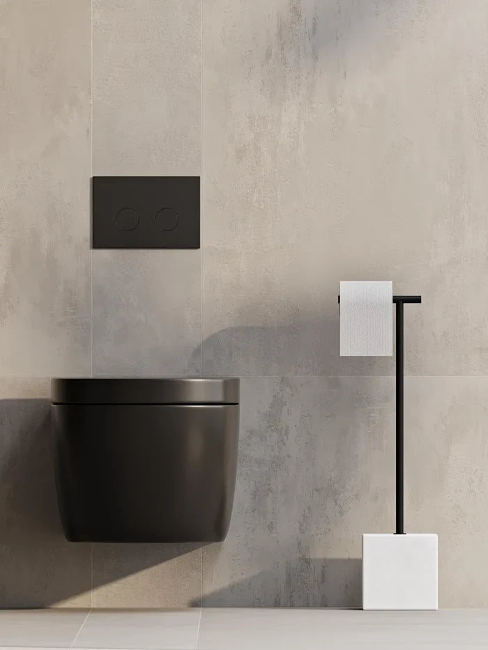 Freestanding Black Metal Toilet Paper Holder – Minimalist Bathroom Floor Stand
