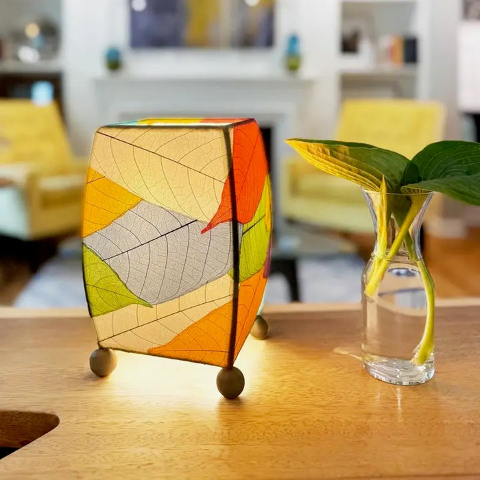 Handmade Indoor Table Lamp - Mini Square - Cocoa Leaf