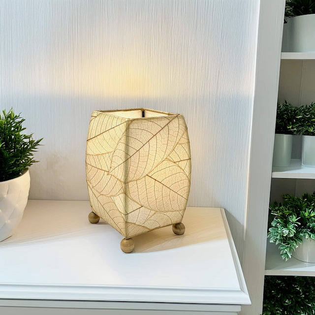 Handmade Indoor Table Lamp - Mini Square - Cocoa Leaf