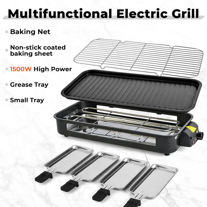 Indoor Electric Grill Smokeless Non-Stick Griddle with Raclette Pans DKS-320/ 321
