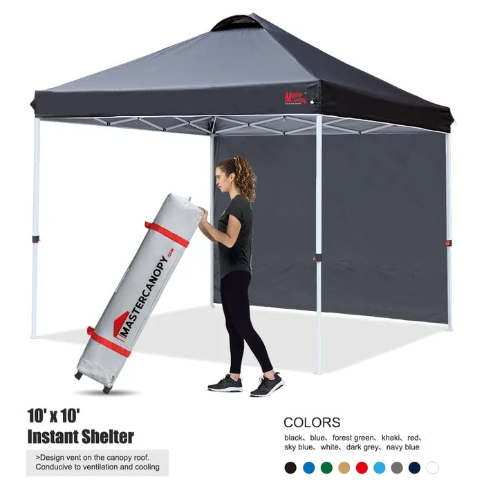 Leisure Sports Durable Ez Pop-Up Canopy Tent with One Sidewall - 8x8, 10x10, 12x12