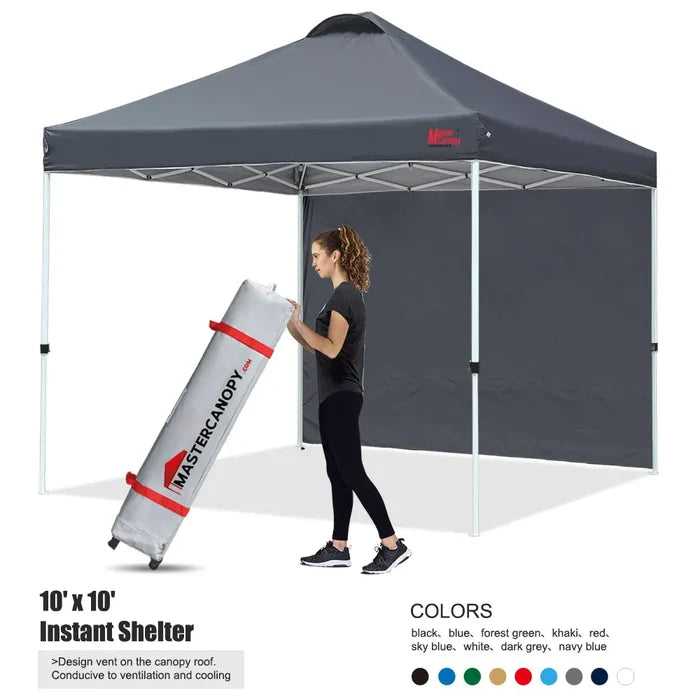 Leisure Sports Durable Ez Pop-Up Canopy Tent with One Sidewall - 8x8, 10x10, 12x12