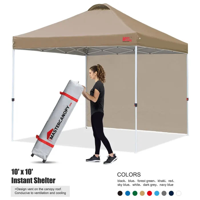 Leisure Sports Durable Ez Pop-Up Canopy Tent with One Sidewall - 8x8, 10x10, 12x12