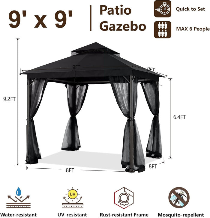 MASTERCANOPY Outdoor Patio Gazebo with Mosquito Netting 9x9, 11x11