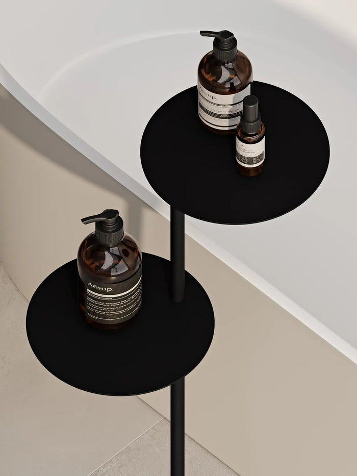 Modern Bathroom Side Table with Concrete Base – Minimalist Steel Shelf Stand for Bathtub & Towels