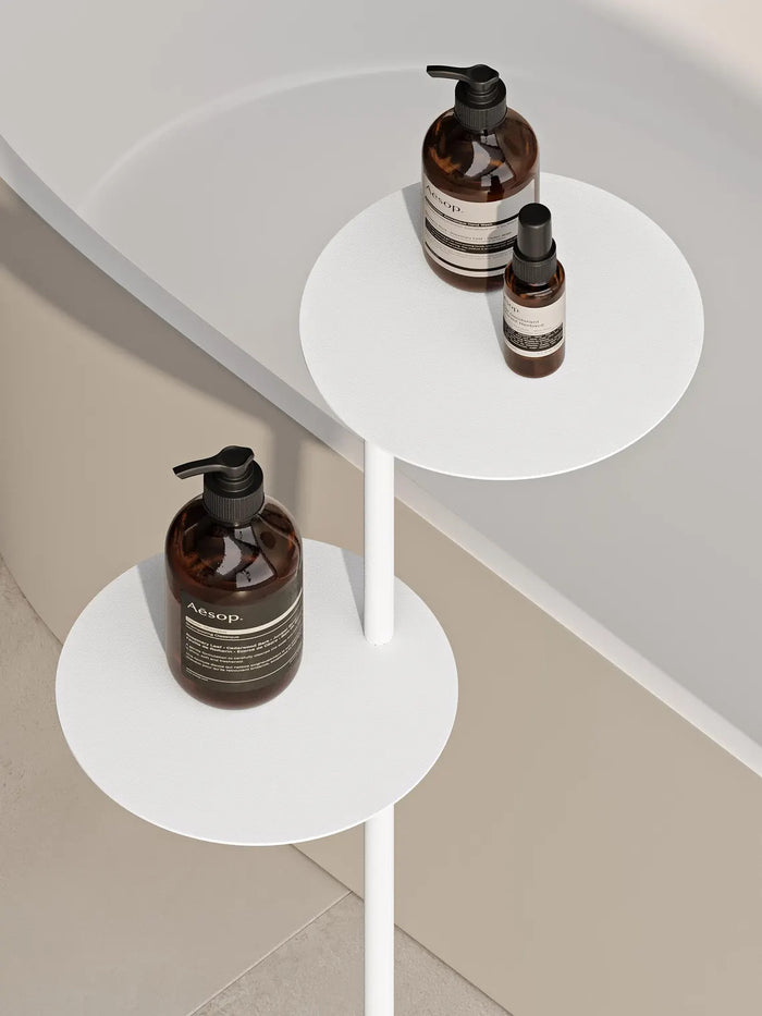 Modern Bathroom Side Table with Concrete Base – Minimalist Steel Shelf Stand for Bathtub & Towels