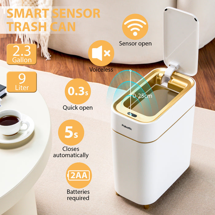 Motion Sensor Trash Can 9L Slim for Bathroom Narrow Spaces TG6190