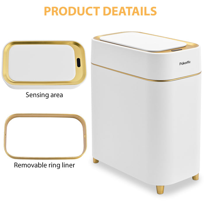 Motion Sensor Trash Can 9L Slim for Bathroom Narrow Spaces TG6190