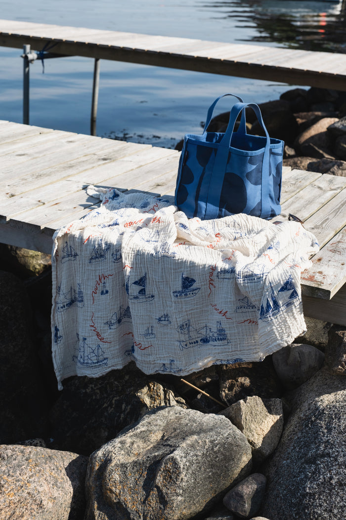 OHOY MUSLIN SHAWL, BLUE/WHITE