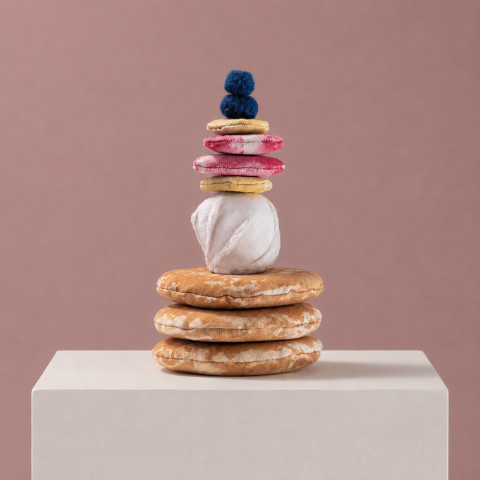 Handmade textile pancake play food set with berries and cream, made in Denmark by normadot