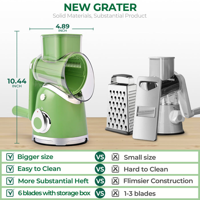 Rotary Cheese Grater 6 Blades Vegetable Slicer with Suction Base A911