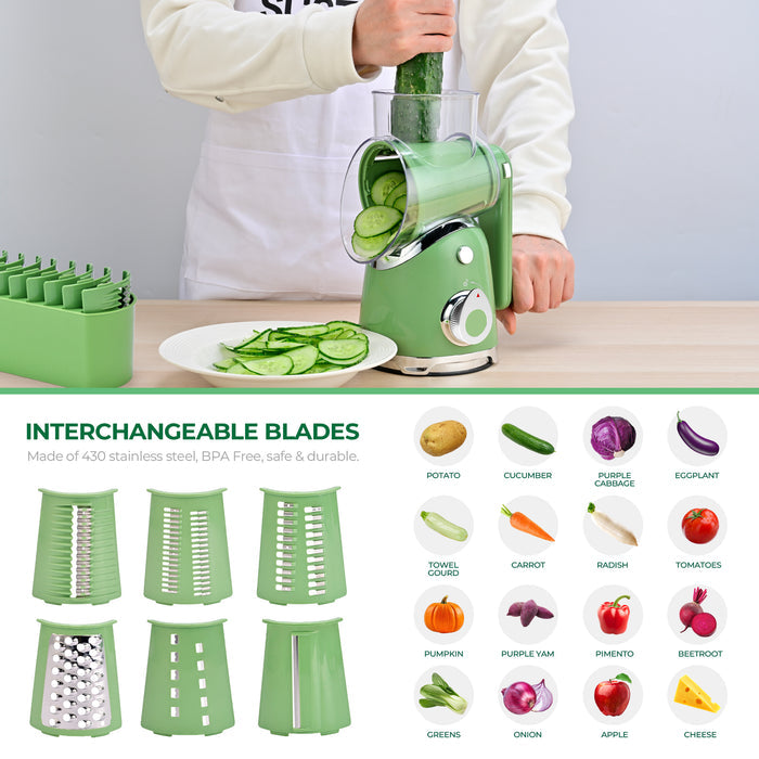 Rotary Cheese Grater 6 Blades Vegetable Slicer with Suction Base A911