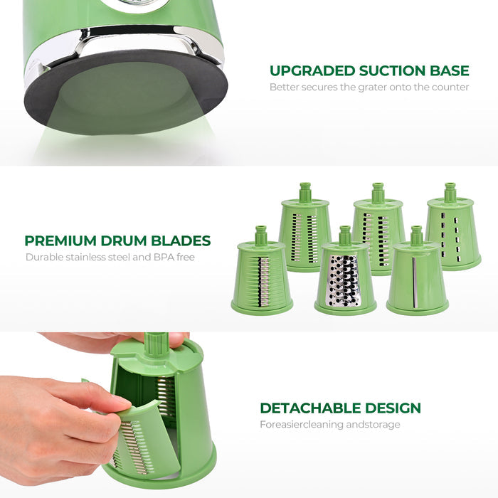 Rotary Cheese Grater 6 Blades Vegetable Slicer with Suction Base A911