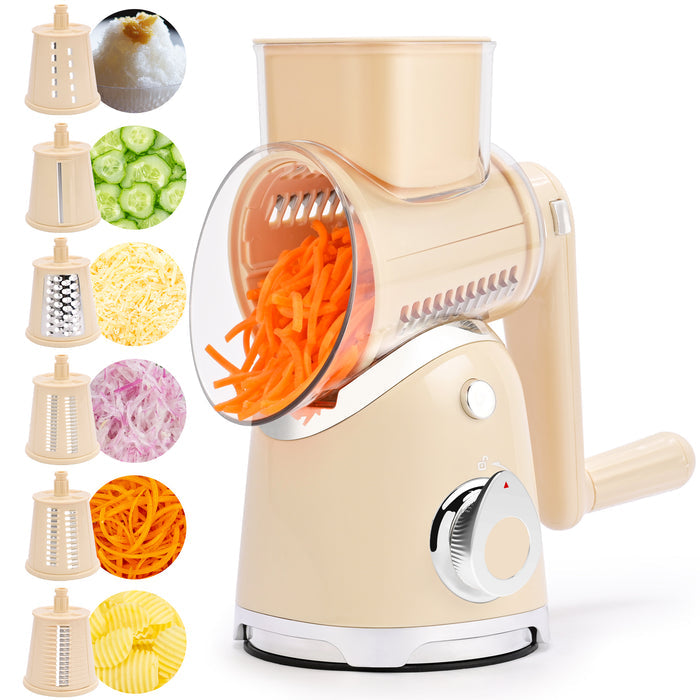 Rotary Cheese Grater 6 Blades Vegetable Slicer with Suction Base A911
