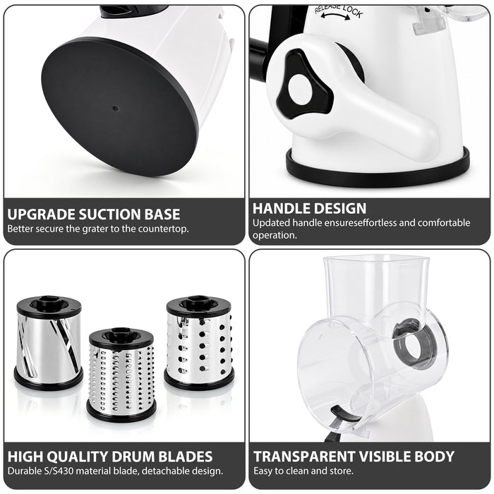 Rotary Cheese Grater with Stainless Steel Blades & Suction Base B890-B