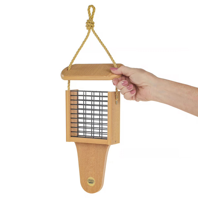 Suet Feeder - Modern Farmhouse w Tail Prop - Natural Teak Color