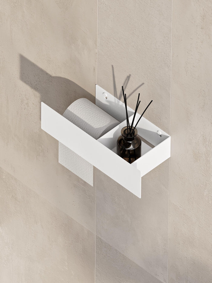 Toilet paper holder with shelf