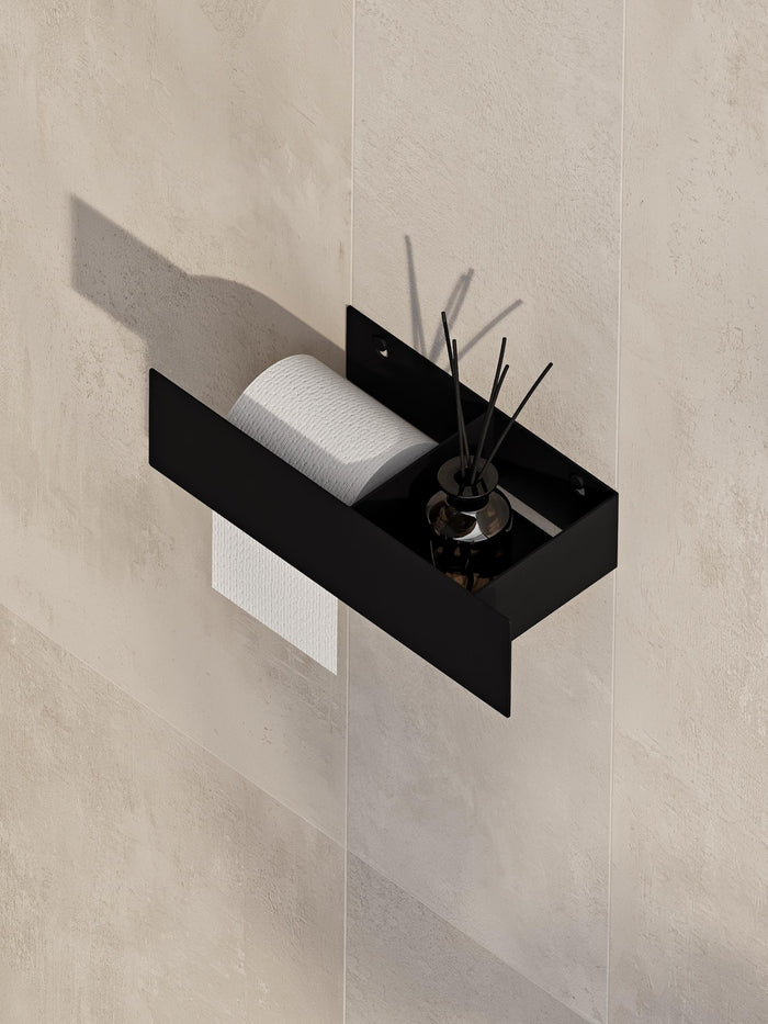 Toilet paper holder with shelf
