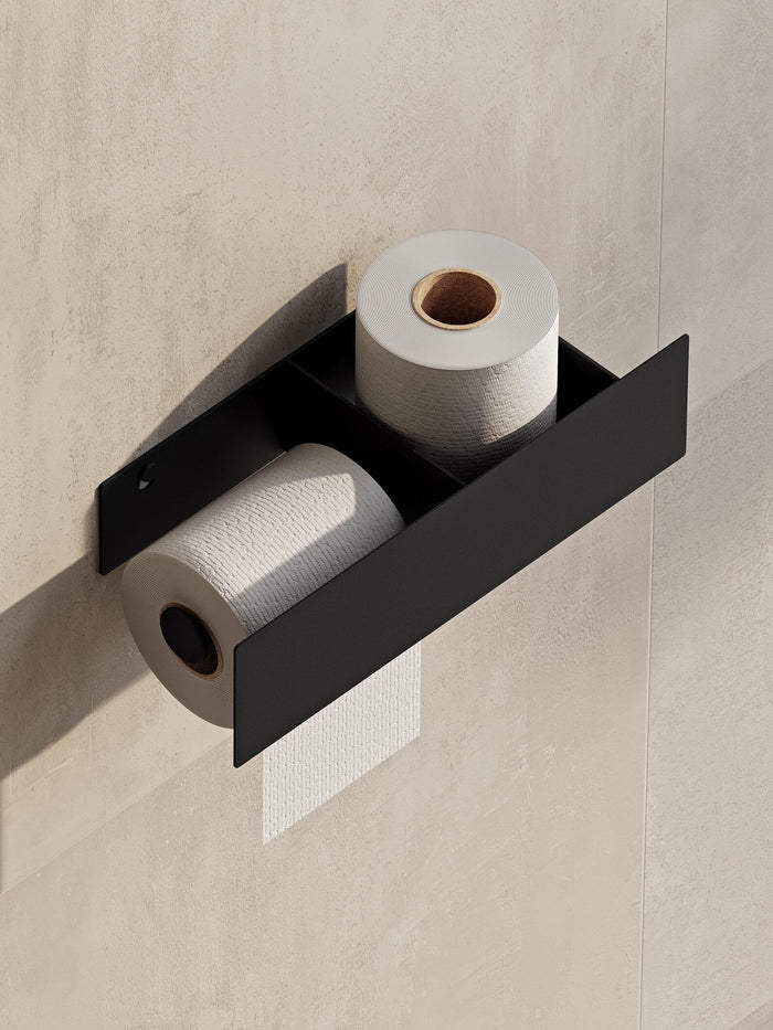 Toilet paper holder with shelf