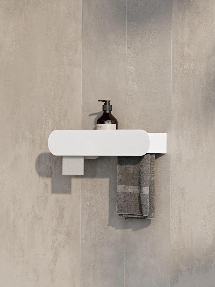 Wall Mounted Bathroom Shelf with Toilet Paper Holder – Matte Black Towel Rack