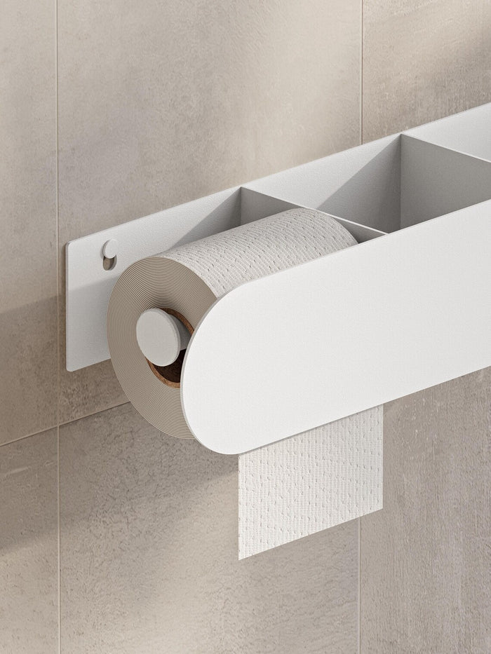 Wall Mounted Bathroom Shelf with Toilet Paper Holder – Matte Black Towel Rack